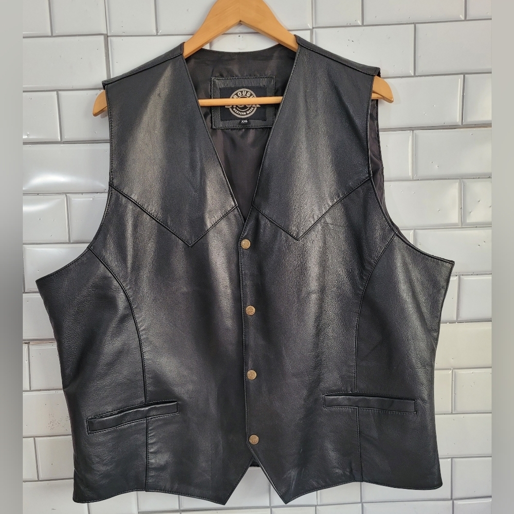 Rough Stock Western Wear Mens Black Soft Leather Vest Snap Closure Front Pockets